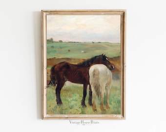 Vintage Painting Wall Art, Home Decor, Digital Download, Modern, 1800&#39;s Painting, Digital Print, Vintage Farmhouse Print, Painting of Horses