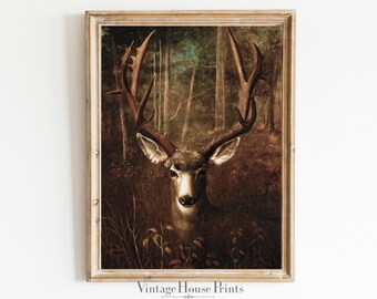Vintage Portrait of a Deer, Vintage Oil Painting, Wall Art, Home Decor, Digital Download, Modern Farmhouse, 1800&#39;s Painting, Digital Print