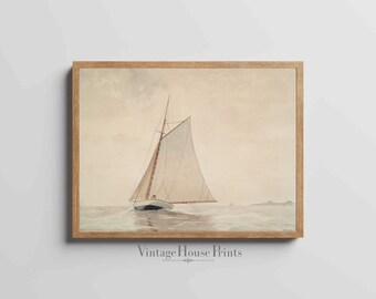 Vintage SailBoat Painting Digital Download, Landscape, Wall Art, Home Decor, Farmhouse,1800's, Nautical