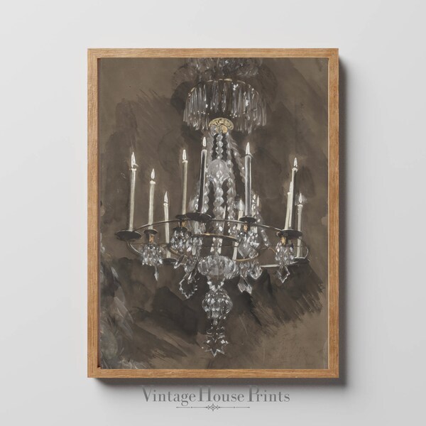 Chandelier Painting, Wall Art, Farmhouse Decor, Digital Download, Victorian Still Life, Moody Painting, Modern Vintage, Victorian Painting