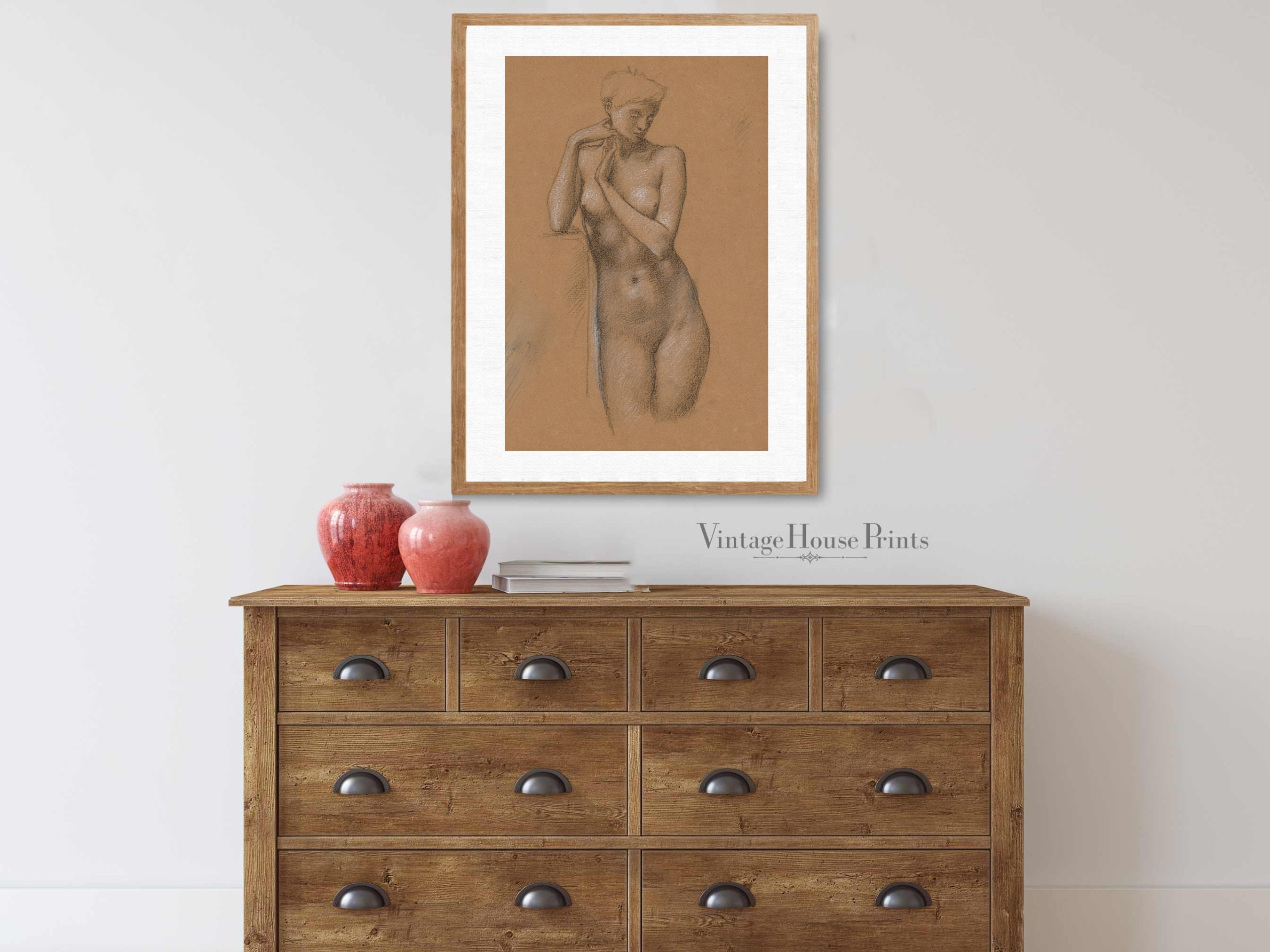 Vintage Art, Nude Drawing, Digital Download, Wall Art, Home Décor, 1800