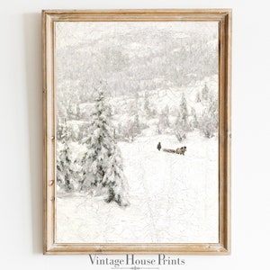 Winter Scene Vintage Oil Painting, Wall Art, Home Decor, Digital Download, 1800's Painting, Christmas, Farmhouse, Modern Farmhouse