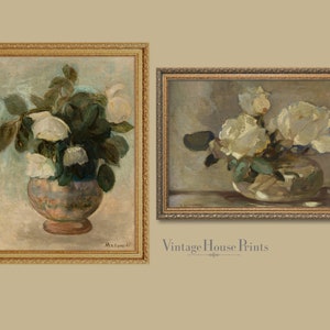 Two Beautiful Vintage Floral Prints in Muted Neutral Colors, Downloadable Fine Art, Vintage Painting, Wall Art, Home Decor, Flowers, Digital