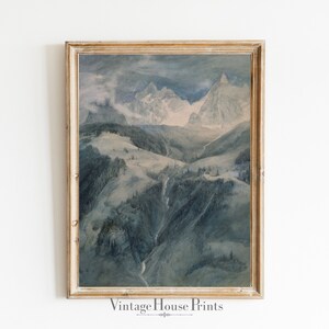 Vintage Painting, Landscape Art, Wall Art, Home Decor, Digital Download, Mountains