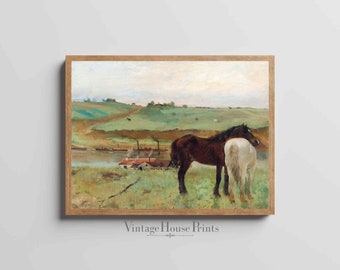Bauernhaus Wandkunst, Vintage Gemälde, Landhaus Dekor, digitaler Download Kunst, Landschaft Kunst, Pferde Malerei, Western Art