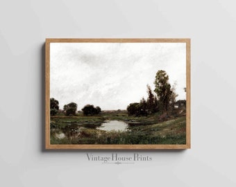 Vintage Farmhouse Oil Painting, Digital Download, Landscape, Wall Art, Home Decor, Farmhouse,1800's