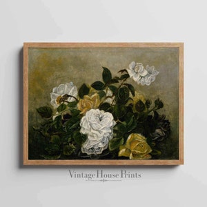 Botanische Vintage Stillleben Malerei, Wandkunst, Home Decor, digitaler Download, 1800's Gemälde, Digitaldruck, modernes Bauernhaus, Blumen