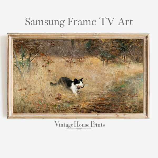 Samsung Frame TV Art / Vintage Painting / DIGITAL Download / Samsung TV Art / Nature Scene / Cat