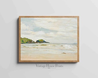 Beach Art, Coastal Vintage Oil Painting, Wall Art, Home Decor, Digital Download, Modern Farmhouse, 1800's Painting, Digital Print