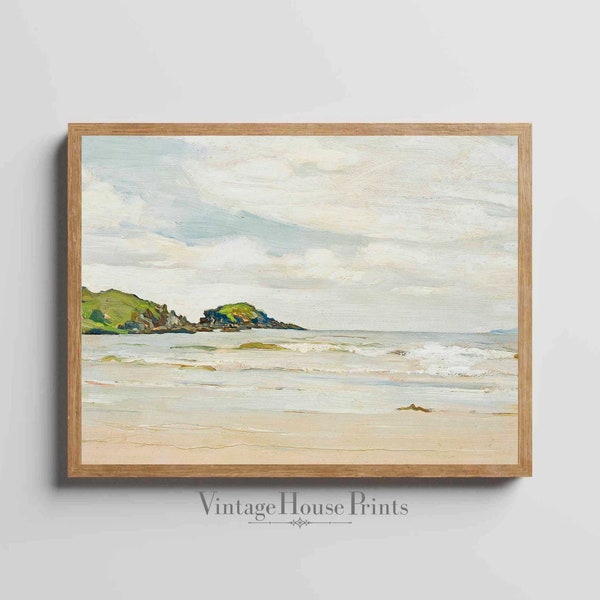 Beach Art, Coastal Vintage Oil Painting, Wall Art, Home Decor, Digital Download, Modern Farmhouse, 1800's Painting, Digital Print