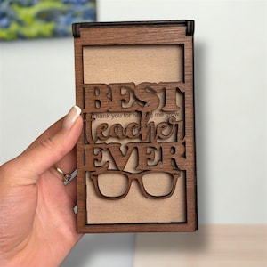 Carteira de dinheiro de madeira personalizada para presente para professor – Cartão com nome personalizado ou dinheiro, exibição de lembrança de agradecimento exclusiva, presente de fim de período