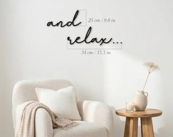 Letrero de madera con texto "And Relax" para pasillo, baño, puerta de casa, decoración de pared, adhesivo negro