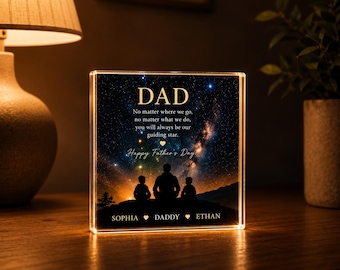 Regalo personalizado de acrílico para papá, placa personalizada para el Día del Padre, decoración de escritorio transparente, recuerdo familiar de atardecer, regalo de los niños, regalo de cumpleaños para papá