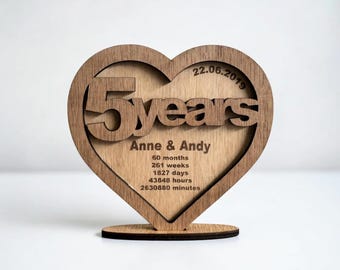 5th Wedding Wood Anniversary Card Keepsake PERSONALISED Gifts Husband Wife 5 Years Couple Gift for Her Him Wooden Custom Valentines Day