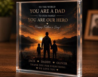 Regalo personalizado de acrílico para papá, placa personalizada para el Día del Padre, decoración de escritorio transparente, recuerdo familiar de atardecer, regalo de los niños, regalo de cumpleaños para papá