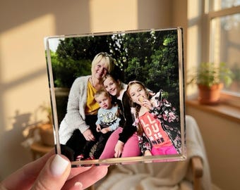 Bloque fotográfico acrílico personalizado de 100 x 100 mm - Regalo personalizado para guardar recuerdos fotográficos familiares