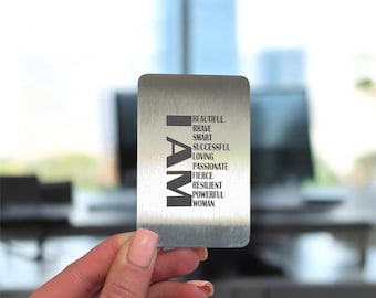 Tarjeta de Afirmación Plateada – YO SOY / Tarjeta Metálica para Billetera / Regalo Inspirador para Ella