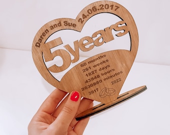 Wood Anniversary 1,2,3,4,5th Wedding Anniversary PERSONALISED Gifts Husband Wife 5 Years