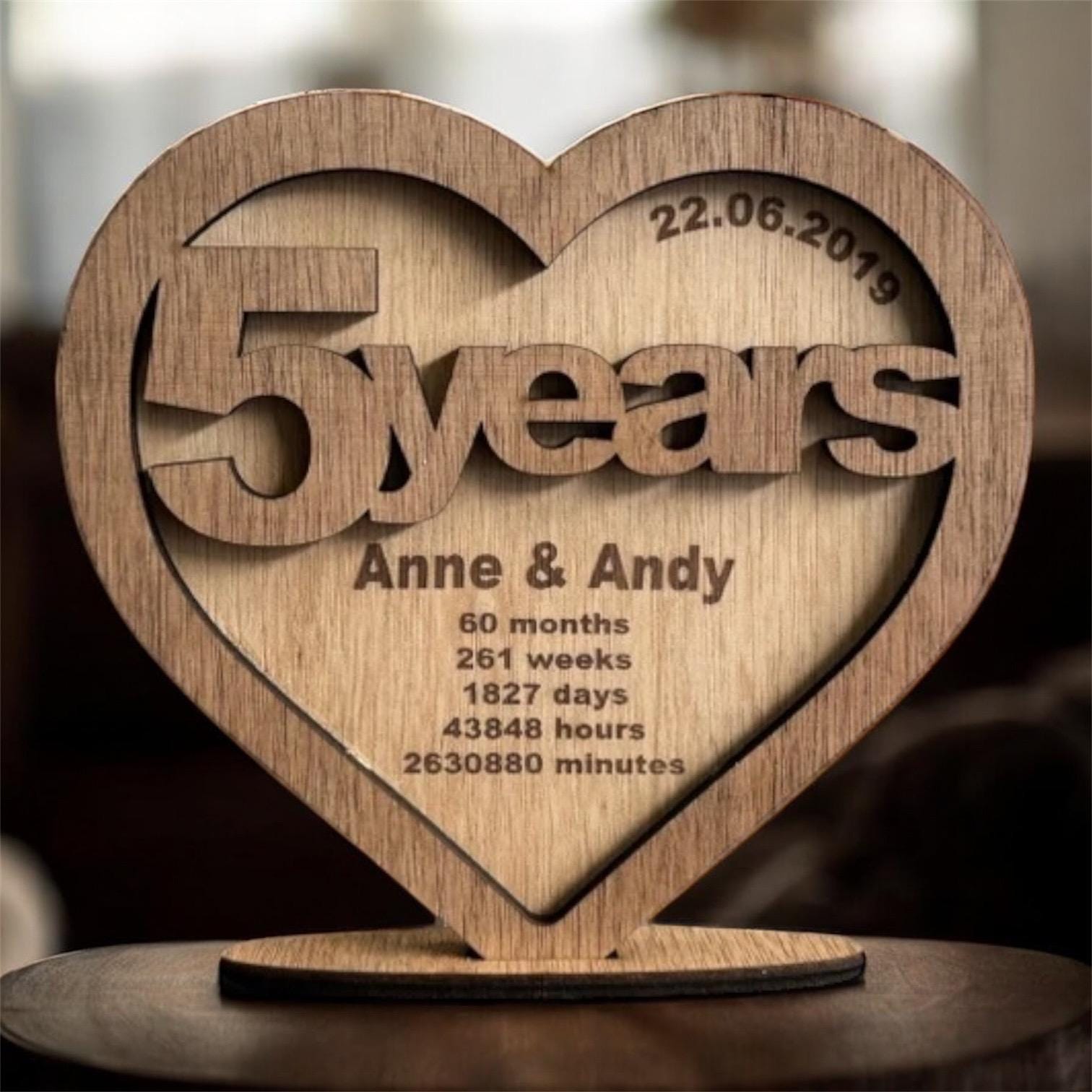 Personalized 5th Wedding Anniversary Wooden Heart Keepsake - Etsy