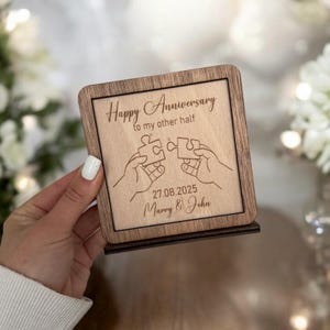 Cartão de madeira para 5º aniversário de casamento, quebra-cabeça, lembrança, presentes personalizados, marido, esposa, 5 anos, presente de casal para ela, ele, madeira personalizada, novo