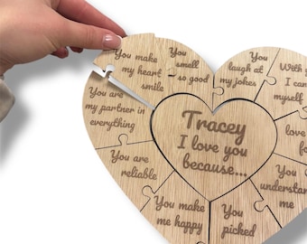 Puzzle de madera personalizado con forma de corazón para mamá: regalo personalizado para el Día de la Madre con mensajes de amor grabados, recuerdo de cumpleaños.