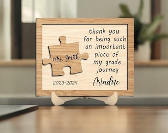 Regalo personalizado de agradecimiento para el profesor: placa de madera con forma de rompecabezas