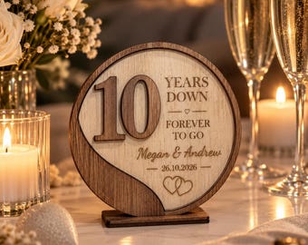 Regalo de aniversario personalizado para parejas, placa de aniversario de cualquier año, regalo de aniversario de boda de madera, recuerdo personalizado de años juntos