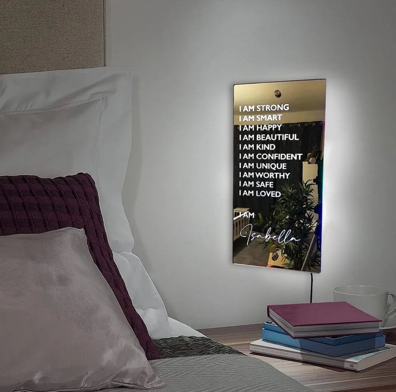 Personalised Mirror Night Light CABLE POWERED Mirrors Affirmations Mirror Wall Decor Mirrors Excellent Christmas Gift