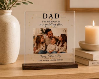 Personalized Photo Acrylic Plaque, Custom Father's Day Gift, Wooden Base Keepsake
