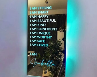 Personalised Mirror Night Light Mirrors Affirmations Mirror Wall Decor Mirrors