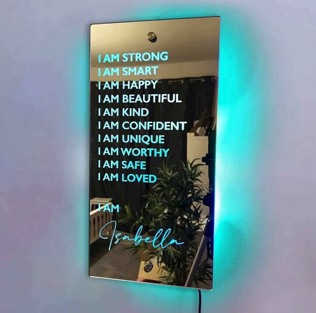 Personalised Mirror Night Light CABLE POWERED Mirrors Affirmations Mirror Wall Decor Mirrors Excellent Christmas Gift