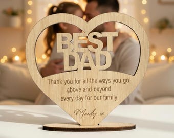 Placa personalizada en forma de corazón para papá de 120 mm / Recuerdo de madera para papá / Regalo personalizado para el Día del Padre / Regalo de cumpleaños