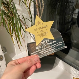 Personalised Engraved Trophy, With Mirror Acrylic Star Award, Personalised Award