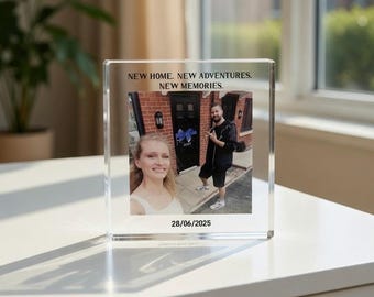 Bloque fotográfico acrílico personalizado de 100 x 100 mm - Recuerdo fotográfico personalizado - Regalo para un nuevo hogar