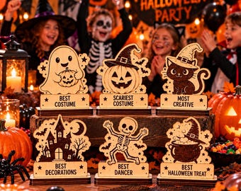 Personalised Wooden Halloween Trophy, Costume Contest Award, Party Prize