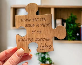 Regalo personalizado para el profesor: placa de madera con forma de rompecabezas, recuerdo de agradecimiento
