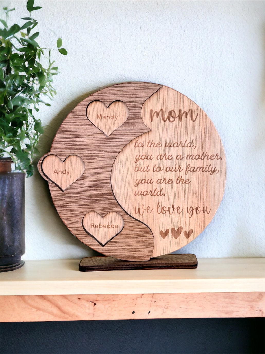 Regali per la festa della mamma - Targa personalizzata con nomi per bambini - 4 colori in legno, 5 caratteri, 2 misure - Personalizzato rustico legno mamma segno