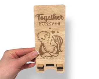 Soporte de madera para teléfono grabado: regalo de San Valentín con texto personalizado