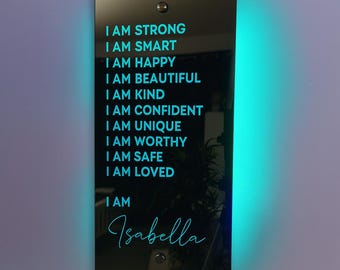 Personalised Mirror LED Night Light CABLE POWERED Affirmations Mirror Wall Decor Mirrors Christmas Gift