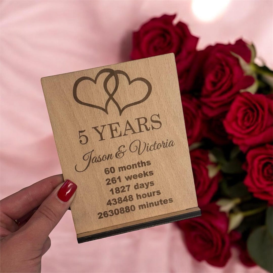 Personalized 5th Anniversary Wood Card, Husband Wife Gift - Etsy