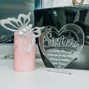Personalised Acrylic Heart Gift – Custom Engraved Keepsake for Sister, Birthday, Wedding, Anniversary, Valentine&#39;s Day