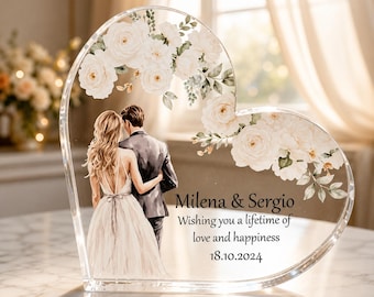 Corazón de acrílico personalizado para boda: recuerdo para novios