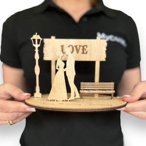 Houten jubileum 5e huwelijksverjaardag GEPERSONALISEERDE cadeaus man vrouw 5 jaar houten stel