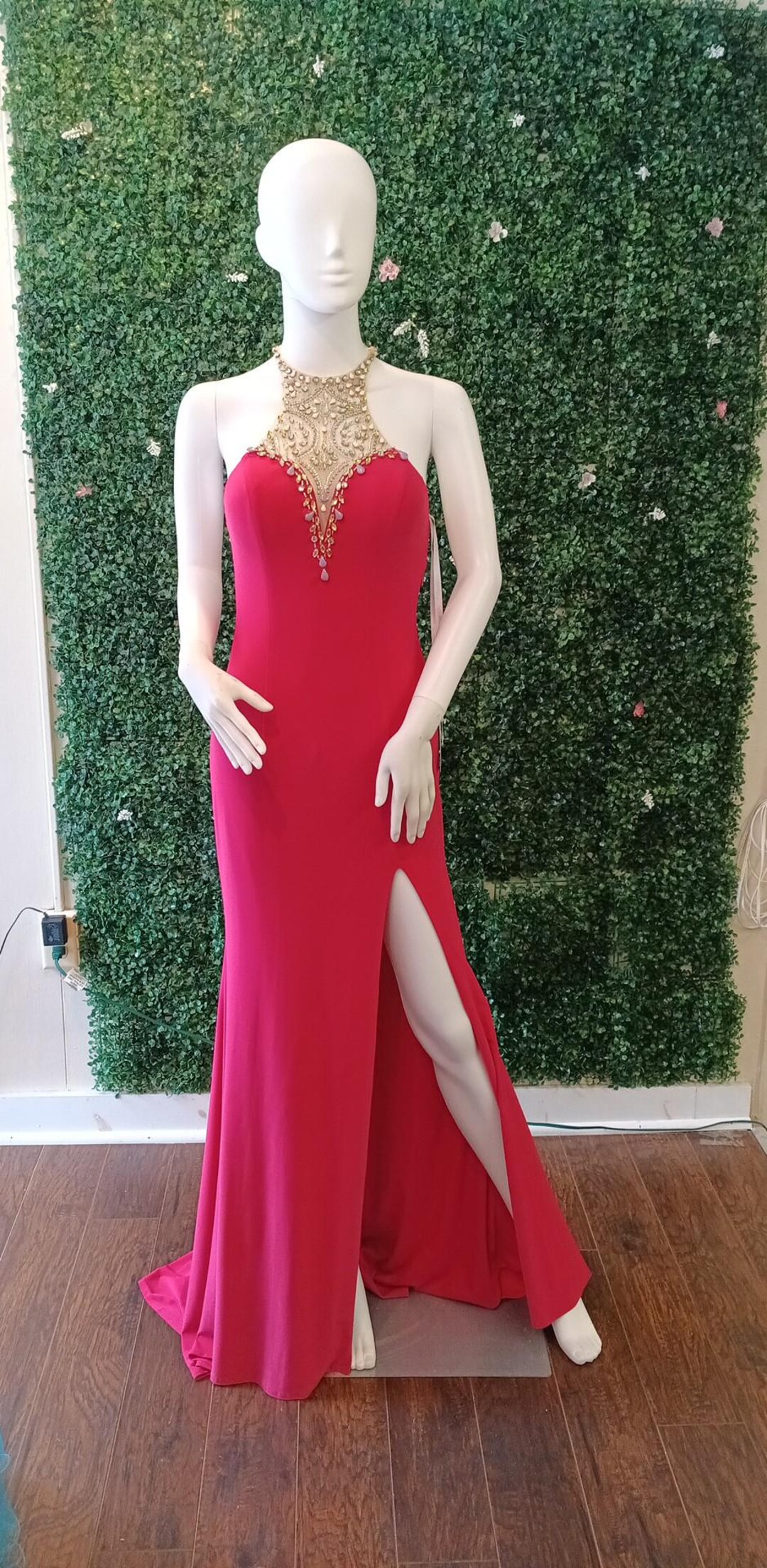 Hot Pink Halter Cut Out Ruffle Long Formal Prom Dress Y7378
