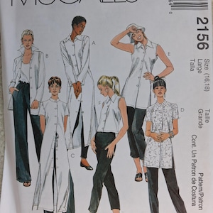 McCalls 2156 Sewing pattern: misses' shirt in three lengths - in sizes 16-18 - pre-owned, uncut, complete