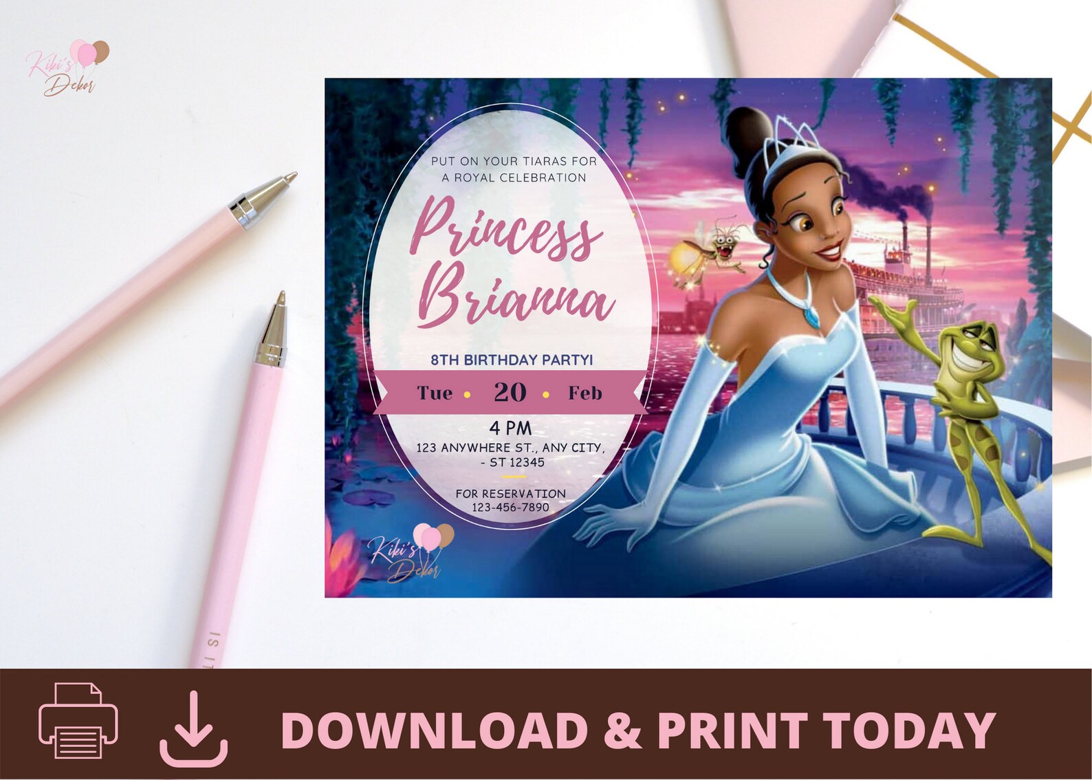 Princess Tiana Kids Birthday Invitation Template Printable - Etsy