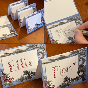 IMPRIMABLE — Cartes de marque pour les Fêtes d&#39;hiver — Étiquettes pour buffet — Saison de Noël — design par un artiste californien