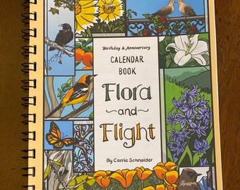 Flora+Flight Perpetual Calendar, Birthday calendar,calendar book,botanical,birds,flowers,trees,birthday&anniversary calendar, event calendar