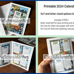 PRINTABLE_2024 cartão de calendário de mesa, 5x7_or_letter, Flora&Flight, calendário de mesa pequeno, cartão de férias, botânico, pássaros, flores, árvores, planejador 2024