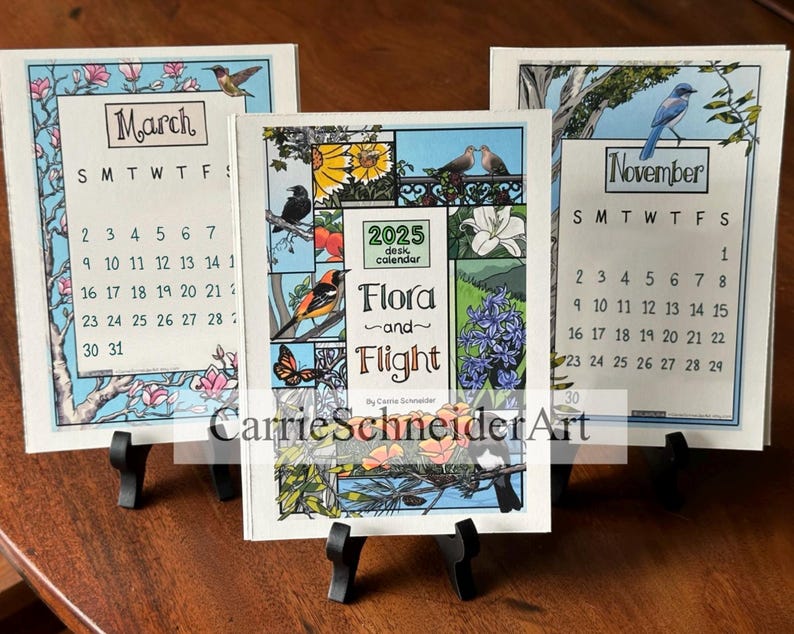 2025 Desktop Calendar, Flora and Flight, Small Desk Calendar, Botanical